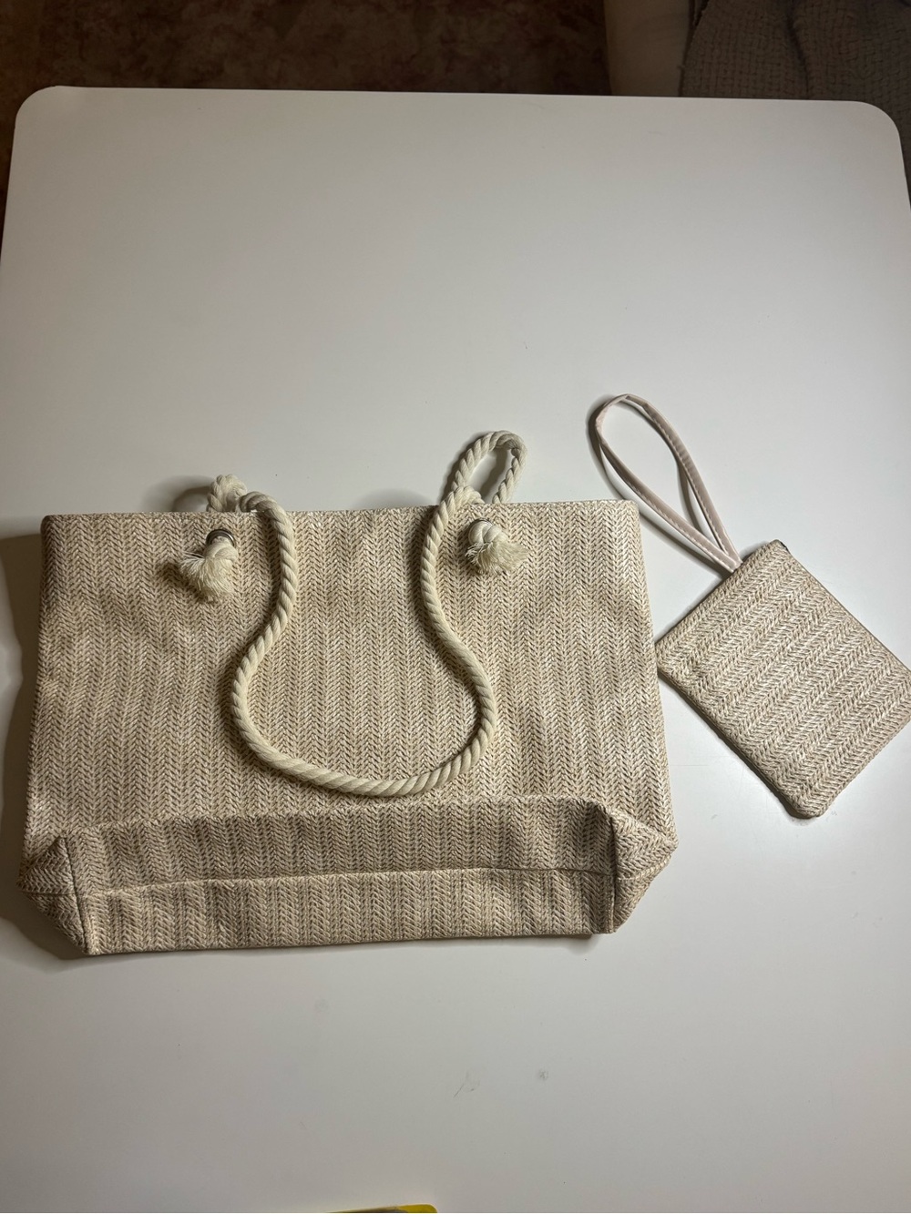 Woven Tote with Wristlet in Beige Like New